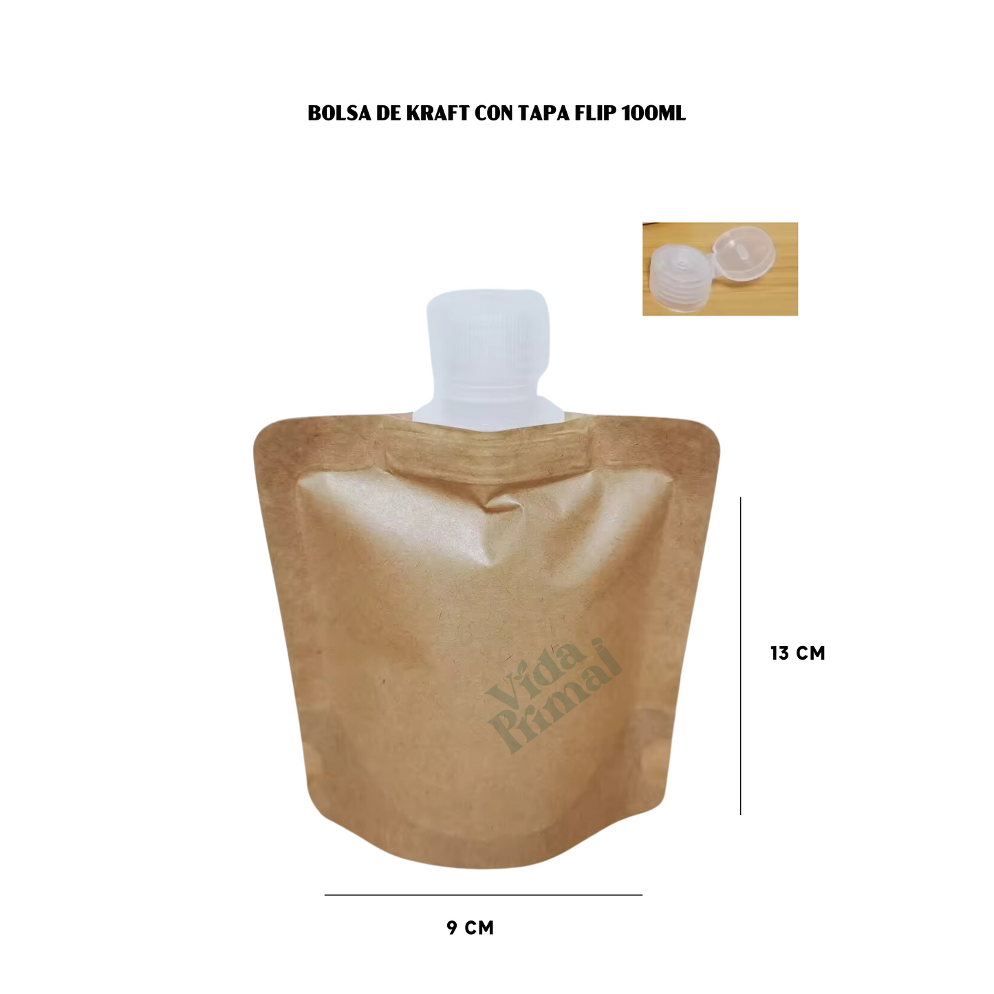 BOLSA DE PAPEL KRAFT CON TAPA FLIP 100ML (PAQUETE DE 30 PIEZAS)