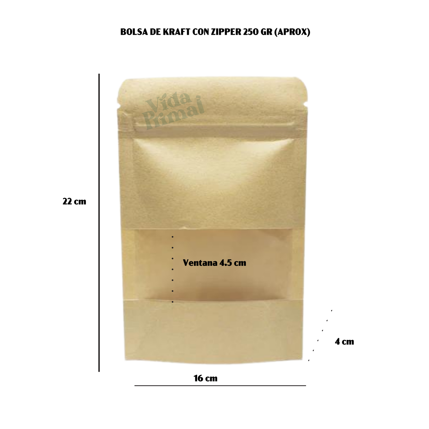 BOLSA DE PAPEL KRAFT CON VENTANA 250GR (PAQUETE DE 50 PIEZAS)