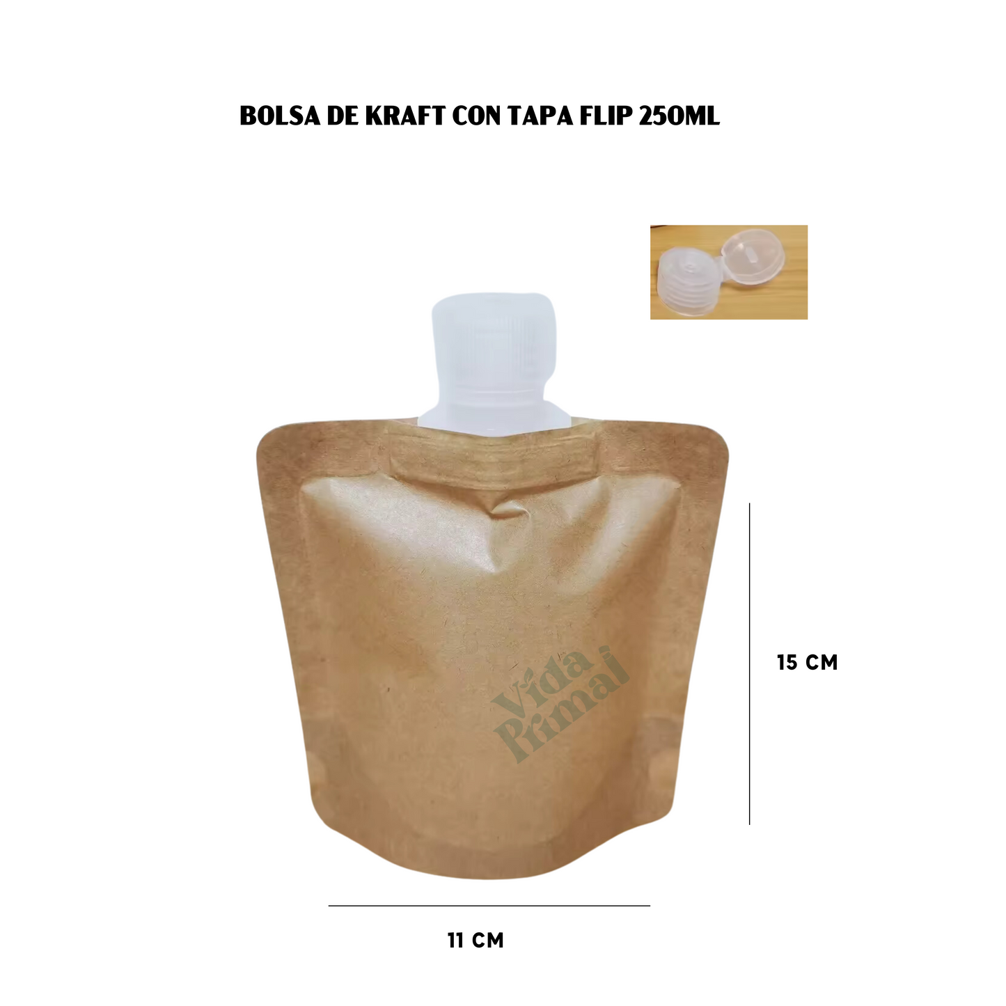 BOLSA DE PAPEL KRAFT CON TAPA FLIP 250ML (PAQUETE DE 30 PIEZAS)